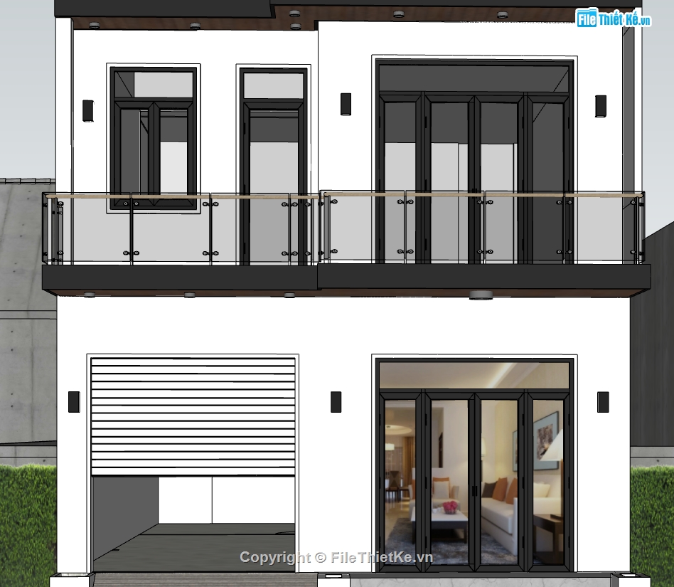 nhà 2 tầng,nhà phố 2 tầng,sketchup nhà phố,ngoại thất nhà phố 2 tầng 8x15m,Sketchup ngoại thất nhà phố 2 tầng